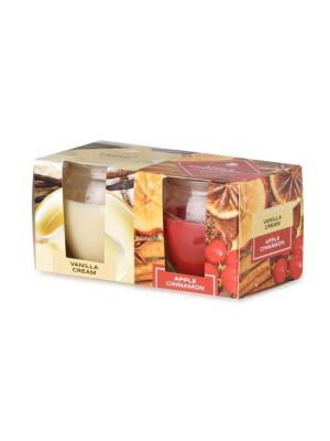 Emocio Sklo Vanilla Cream & Apple Cinnamon, vonná sviečka, 2 ks v krabičke, 65x63 mm