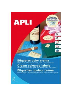 Etikety farebné 210x297mm APLI A4 20 hárkov krémové