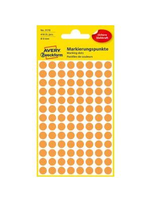 Etikety kruhové 8mm Avery neónovo oranžové