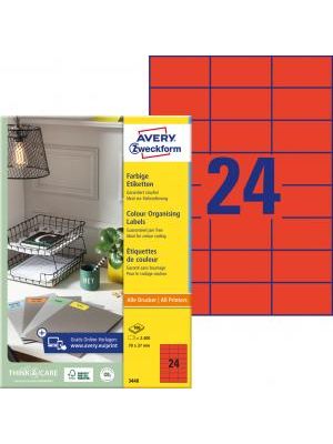 Etikety farebné 70x37mm Avery A4 100 hárkov červené