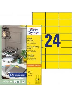 Etikety farebné 70x37mm Avery A4 100 hárkov žlté