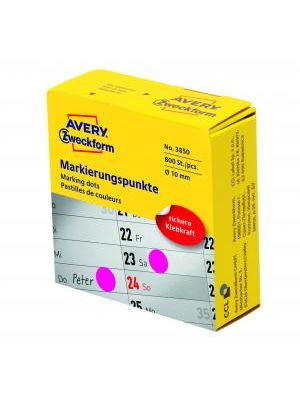 Etikety kruhové 10mm Avery purpurové v dispenzore