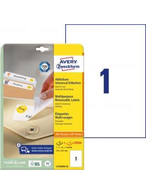 Etikety univerzálne odnímateľné 210x297mm Avery A4 25+5 hárkov