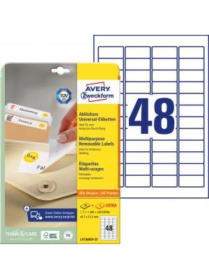 Etikety univerzálne odnímateľné 45,7x21,2mm Avery A4 25+5 hárkov