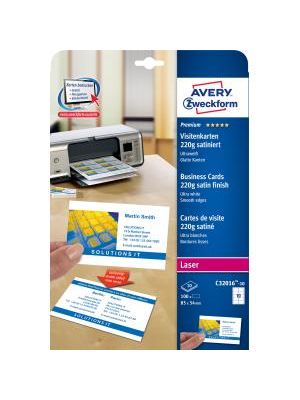 Vizitky 85x54mm Avery A4 saténová úprava ultra biele 220g