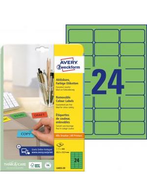 Etikety Avery odnímateľné 63,5x33,9 mm, zelené
