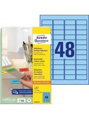 Etikety Avery odnímateľné 45,7x21,2 mm, modré
