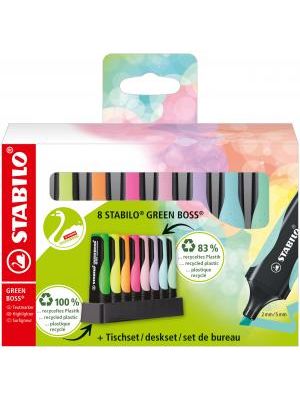 Sada zvýrazňovačov STABILO GREEN BOSS 8S so 4 rôznymi pastelovými a neónovými farbami