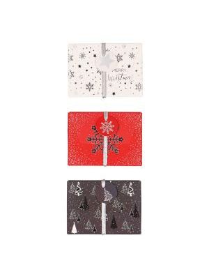 Vianočná papierová darčeková krabička s gumičkou 112x80mm mix sivočervených motívov 3 ks