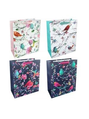 Papierová taška 260x320mm textilné ušká vo farbe tašky mix 4 motívov bez možnosti výberu Vtáčiky