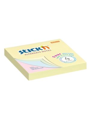 Samolepiaci poznámkový blok, 76x76 mm, 100 listov, STICK N, pastelové farby