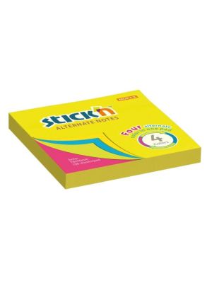Samolepiaci poznámkový blok, 76x76 mm, 100 listov, STICK N, neónové farby