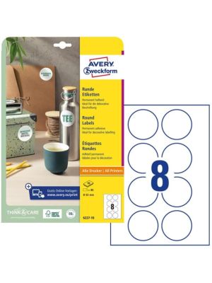 Etikety univerzálne kruhové 65mm Avery A4 10 hárkov