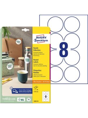 Etikety univerzálne kruhové 69mm Avery A4 10 hárkov