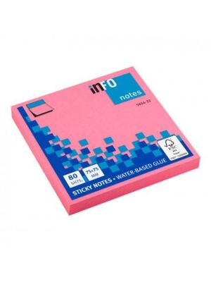 Blok samolepiaci 75x75mm neon ružový  80 lístkov INFO