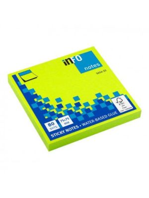 Blok samolepiaci 75x75mm neon zelený  80 lístkov INFO