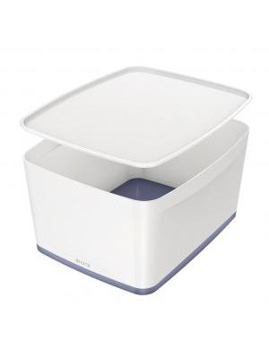 Úložný box s vekom Leitz MyBox, veľkosť L biela/sivá