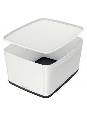 Úložný box s vekom Leitz MyBox, veľkosť L biela/čierna