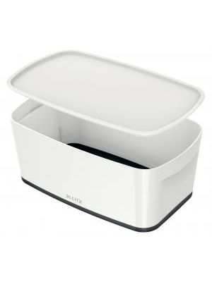 Úložný box s vekom Leitz MyBox, veľkosť S biela/čierma