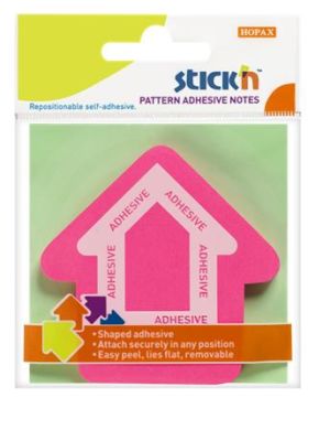 Samolepiaci poznámkový blok, šípka, 70x70 mm, 50 listov, STICK N, magenta